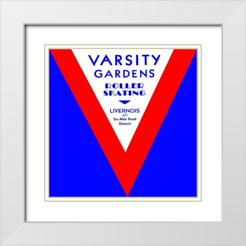 Varsity Gardens Roller Skating White Modern Wood Framed Art Print with Double Matting by Retrorollers
