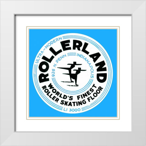 Rollerland Worlds Finest Roller Skating Floor White Modern Wood Framed Art Print with Double Matting by Retrorollers