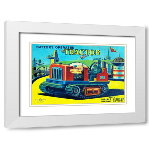 Battery Operated Tractor White Modern Wood Framed Art Print with Double Matting by Retrotrans