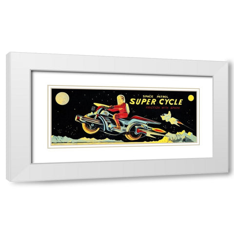 Space Patrol Super Cycle White Modern Wood Framed Art Print with Double Matting by Retrotrans