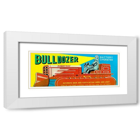 Robotrac Bulldozer White Modern Wood Framed Art Print with Double Matting by Retrotrans