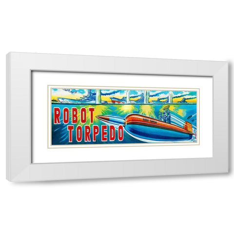Robot Torpedo White Modern Wood Framed Art Print with Double Matting by Retrotrans