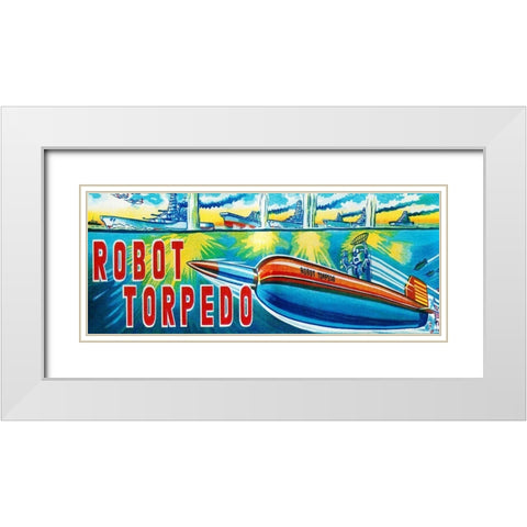 Robot Torpedo White Modern Wood Framed Art Print with Double Matting by Retrotrans