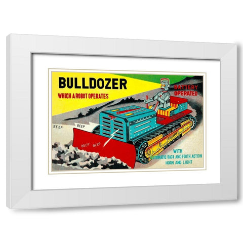 Bulldozer Which a Robot Operates White Modern Wood Framed Art Print with Double Matting by Retrotrans