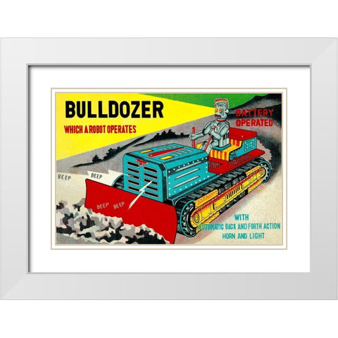 Bulldozer Which a Robot Operates White Modern Wood Framed Art Print with Double Matting by Retrotrans