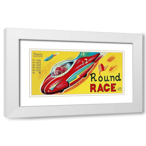 Round Race Rocket Car White Modern Wood Framed Art Print with Double Matting by Retrotrans