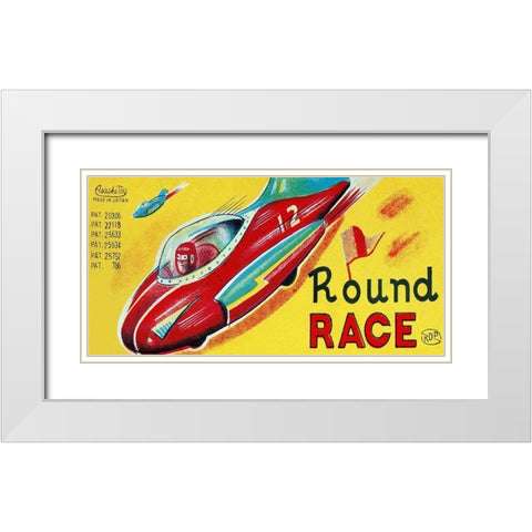 Round Race Rocket Car White Modern Wood Framed Art Print with Double Matting by Retrotrans