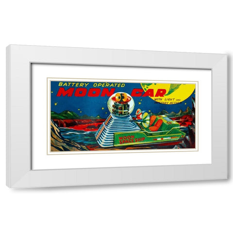 Moon Car White Modern Wood Framed Art Print with Double Matting by Retrotrans