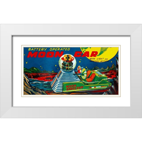 Moon Car White Modern Wood Framed Art Print with Double Matting by Retrotrans