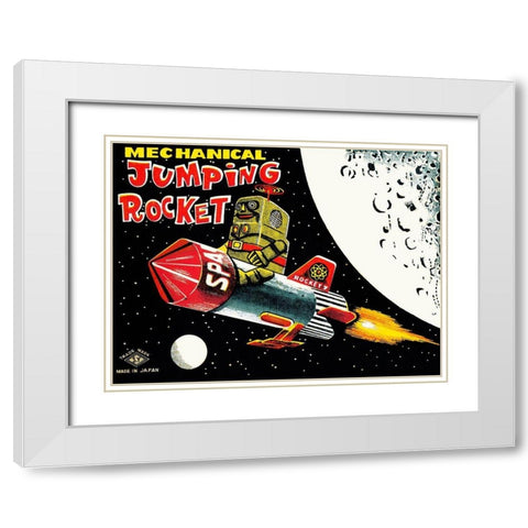 Mechanical Jumping Rocket White Modern Wood Framed Art Print with Double Matting by Retrobot