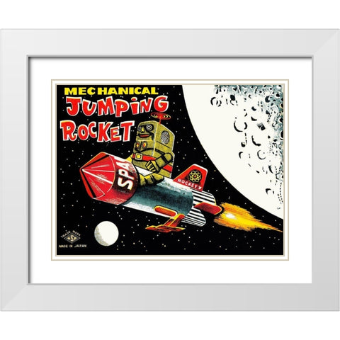 Mechanical Jumping Rocket White Modern Wood Framed Art Print with Double Matting by Retrobot