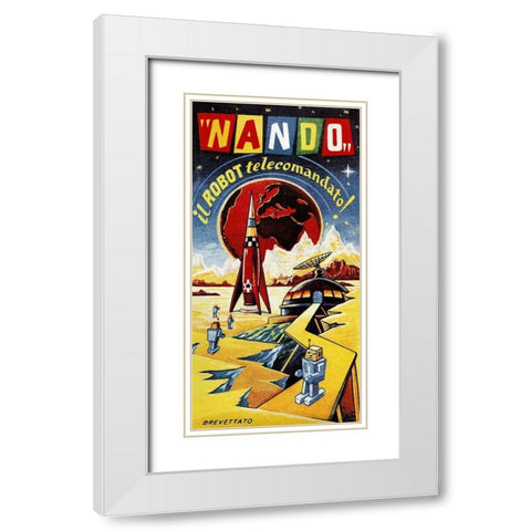Nando - Il Robot a Telecomando White Modern Wood Framed Art Print with Double Matting by Retrobot