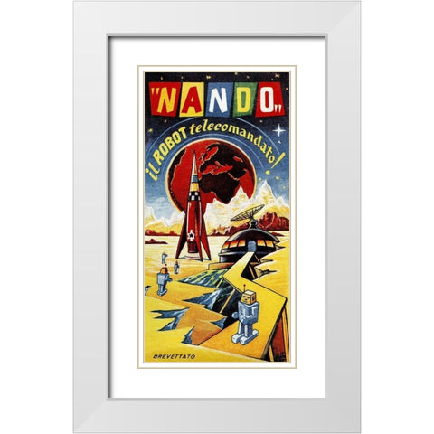 Nando - Il Robot a Telecomando White Modern Wood Framed Art Print with Double Matting by Retrobot