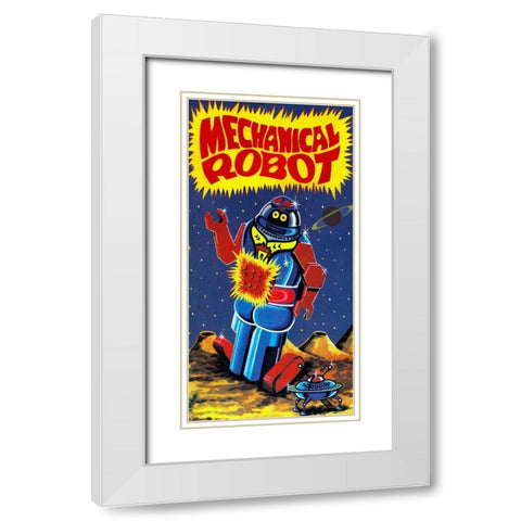 Mechanical Robot White Modern Wood Framed Art Print with Double Matting by Retrobot