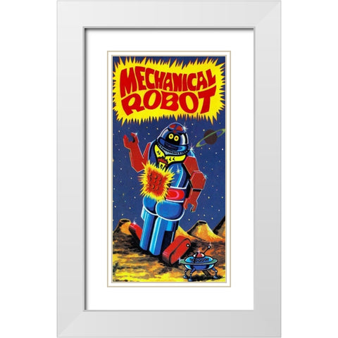 Mechanical Robot White Modern Wood Framed Art Print with Double Matting by Retrobot