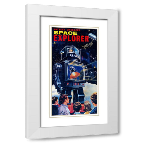 Space Explorer Robot White Modern Wood Framed Art Print with Double Matting by Retrobot