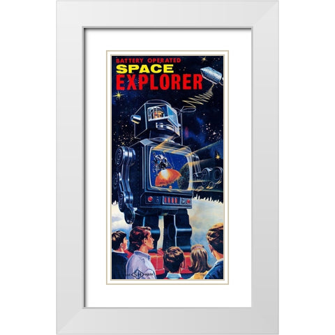 Space Explorer Robot White Modern Wood Framed Art Print with Double Matting by Retrobot