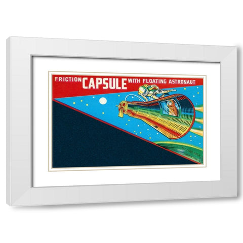 Friction Capsule with Floating Astronaut White Modern Wood Framed Art Print with Double Matting by Retrorocket
