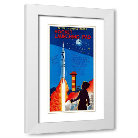 Rocket Launching Pad White Modern Wood Framed Art Print with Double Matting by Retrorocket