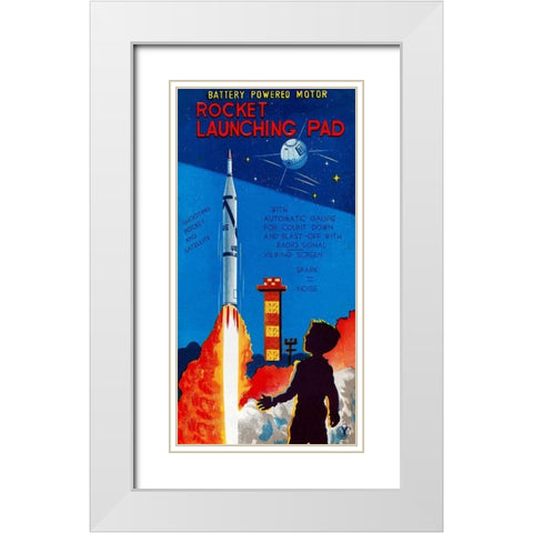 Rocket Launching Pad White Modern Wood Framed Art Print with Double Matting by Retrorocket