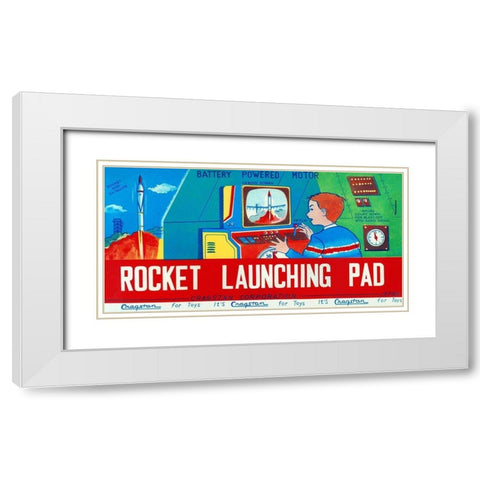 Rocket Launching Pad White Modern Wood Framed Art Print with Double Matting by Retrorocket