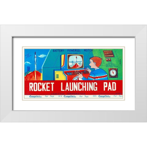 Rocket Launching Pad White Modern Wood Framed Art Print with Double Matting by Retrorocket