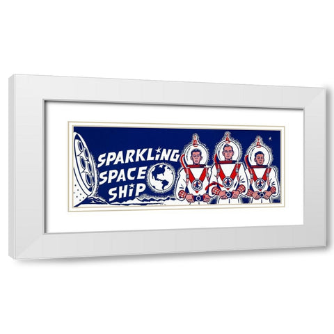 Sparkling Space Ship White Modern Wood Framed Art Print with Double Matting by Retrorocket