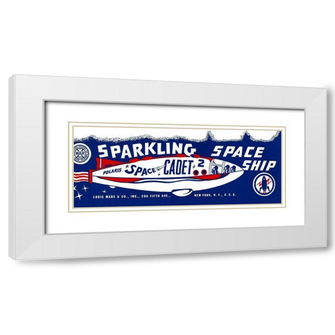 Space Cadet Sparkling Space Ship White Modern Wood Framed Art Print with Double Matting by Retrorocket