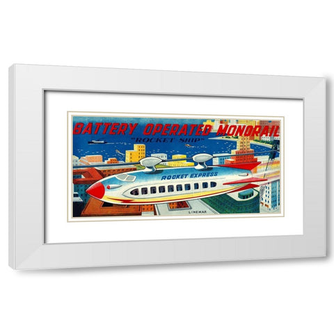 Battery Operated Monorail - Rocket Ship White Modern Wood Framed Art Print with Double Matting by Retrorocket