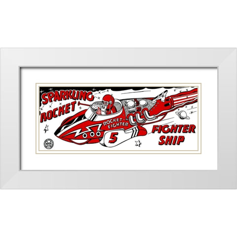 Sparkling Rocket Fighter Ship White Modern Wood Framed Art Print with Double Matting by Retrorocket