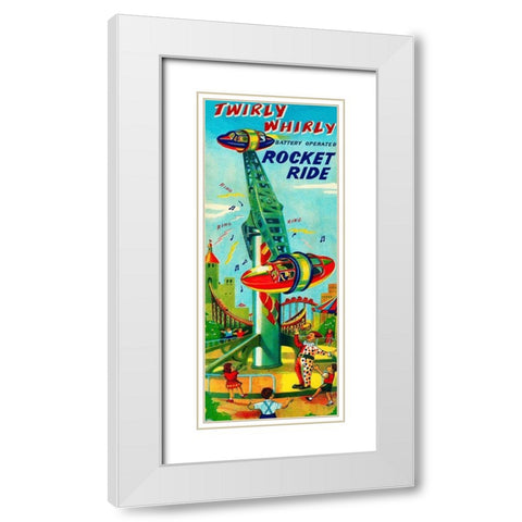 Twirly Whirly Rocket Ride White Modern Wood Framed Art Print with Double Matting by Retrorocket