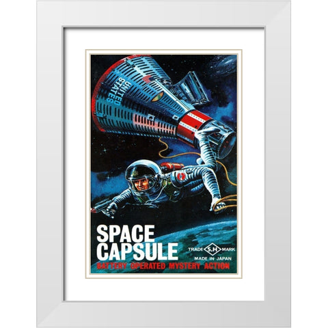 Space Capsule White Modern Wood Framed Art Print with Double Matting by Retrorocket