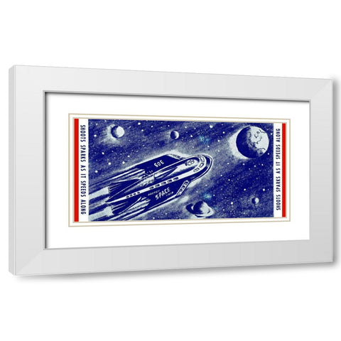 Rocket Space Ship 305 White Modern Wood Framed Art Print with Double Matting by Retrorocket