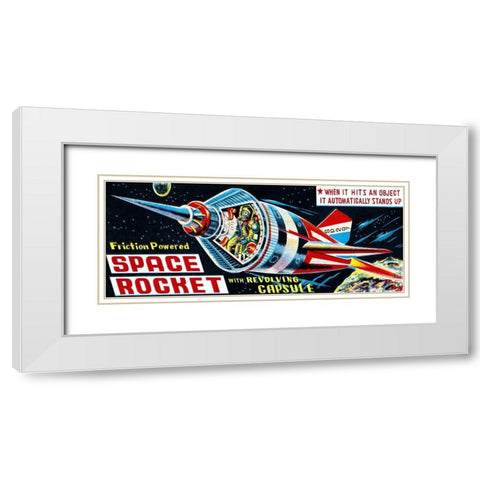 Space Rocket with Revolving Capsule White Modern Wood Framed Art Print with Double Matting by Retrorocket