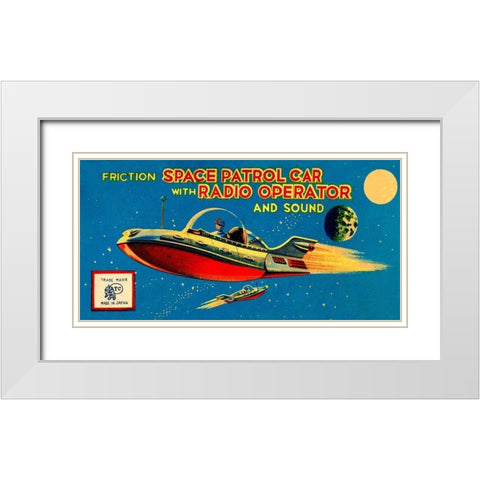 Space Patrol Car with Radio Operator White Modern Wood Framed Art Print with Double Matting by Retrorocket