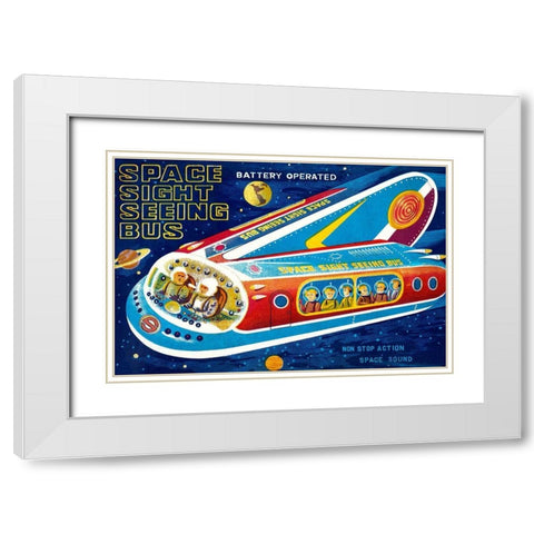 Space Sight Seeing Bus White Modern Wood Framed Art Print with Double Matting by Retrorocket