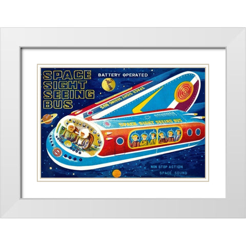 Space Sight Seeing Bus White Modern Wood Framed Art Print with Double Matting by Retrorocket