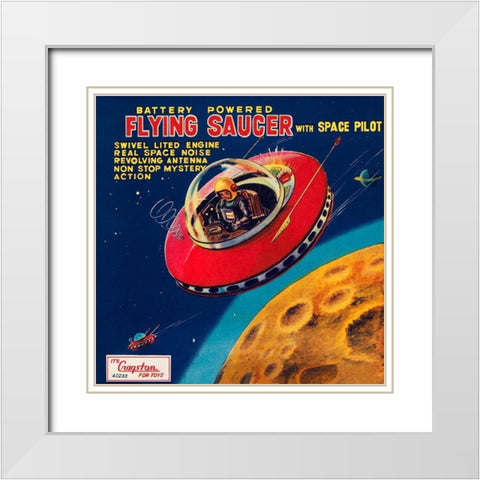 Battery Operated Flying Saucer White Modern Wood Framed Art Print with Double Matting by Retrorocket