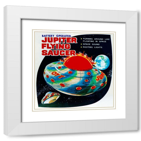 Jupiter Flying Saucer White Modern Wood Framed Art Print with Double Matting by Retrorocket