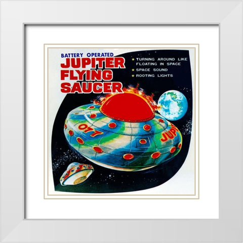 Jupiter Flying Saucer White Modern Wood Framed Art Print with Double Matting by Retrorocket