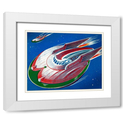 UFO White Modern Wood Framed Art Print with Double Matting by Retrorocket