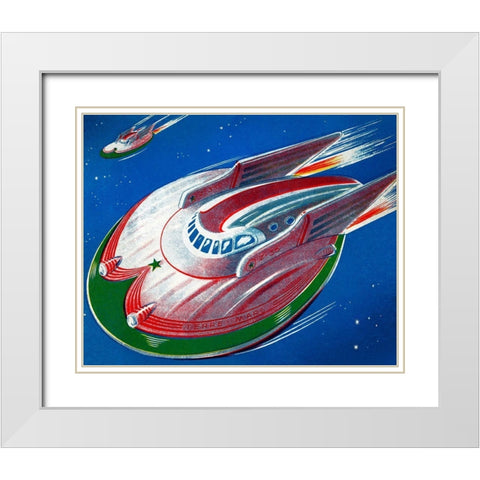 UFO White Modern Wood Framed Art Print with Double Matting by Retrorocket