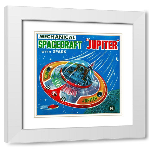 Mechanical Spacecraft Jupiter White Modern Wood Framed Art Print with Double Matting by Retrorocket
