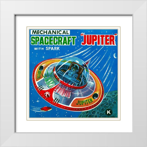 Mechanical Spacecraft Jupiter White Modern Wood Framed Art Print with Double Matting by Retrorocket