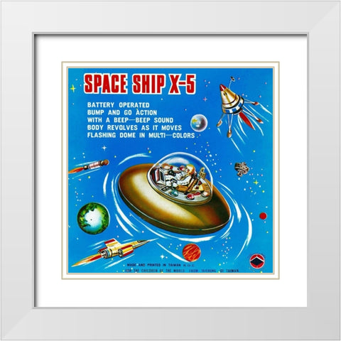 Space Ship X-5 White Modern Wood Framed Art Print with Double Matting by Retrorocket