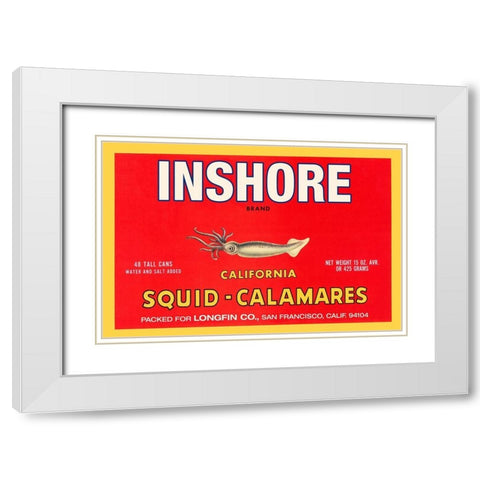 Inshore Brand Squid - Calamares White Modern Wood Framed Art Print with Double Matting by Retrolabel