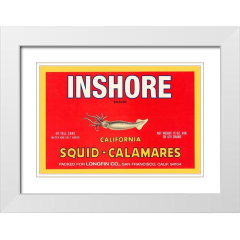 Inshore Brand Squid - Calamares White Modern Wood Framed Art Print with Double Matting by Retrolabel