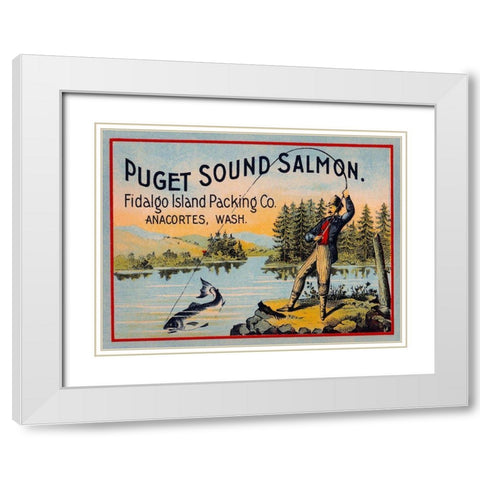 Puget Sound Salmon - On the Fly White Modern Wood Framed Art Print with Double Matting by Retrolabel