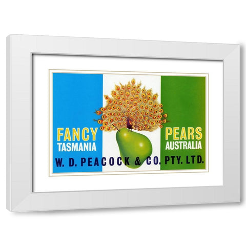 Peacock Pears White Modern Wood Framed Art Print with Double Matting by Retrolabel