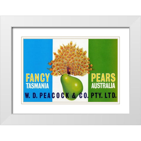 Peacock Pears White Modern Wood Framed Art Print with Double Matting by Retrolabel